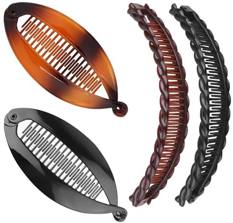 Lot de 4 pinces bananes | Pinces bananes double peigne | Pinces bananes pour cheveux | Pinces à cheveux pour femmes | Pinces bananes pour cheveux épais | Pince queue de cheval