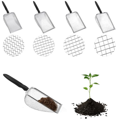 Lixstyea 4 Stück Metall Siebschaufel Garten - Kompostsieb mit Rutschfester Griff, Katzenstreuschaufel, Gartensieb, Kompost Siebschaufel, Geeignet zum Sieben von Erde und Reinigen von Katzentoiletten
