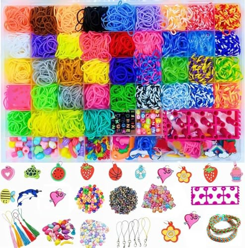 Tuilful 5500+ Loom Bands Kit - 40 Vibrant Colors Loom Bands – Rubber Bands Bracelet Making Kit with Alphabet Beads, S Hooks and Tools with Storage Box - DIY Arts & Crafts Gift for Girls & Boys