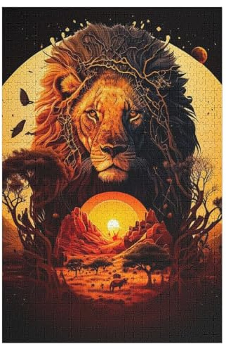 Löwe 1000 Teile Puzzles Für Erwachsene, Impossible Puzzle, Geschicklichkeitsspiel Für Die Ganze Familie, Kinder Holzpuzzle 78×53cm