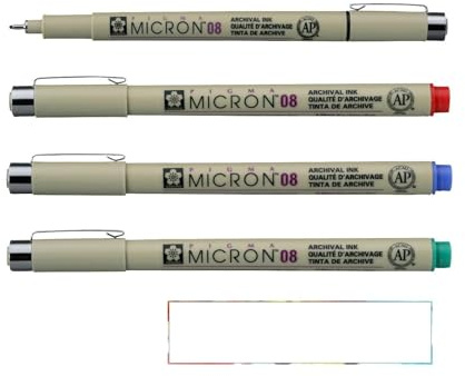 PIGMA MICRON Sakura 08. Set mit 4 Farben, Rot, Grün, Blau, Schwarz