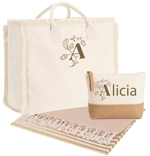 Bolso Playa Mujer Grande con Neceser, Opción de Personalización y Toalla a Juego – Bolso Piscina Mujer, Bolsos Mujer Verano