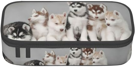OTTKGGA Lovely Husky Federmäppchen mit großem Fassungsvermögen und Reißverschluss, Schreibwaren-Organizer, Make-up-Tasche für Schule, Büro, Reisen, Schwarz , Einheitsgröße, Koffer