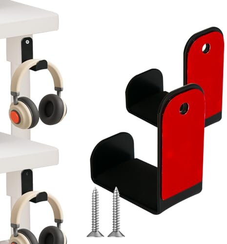 Stinzgie Headphone Stand, Adhesive Headphones Holder with Rubber Pad, Sticky Headset Hook for Desk or Wall, Headsets Hanger with Screws, Gaming Desk Accessories for All Headphone