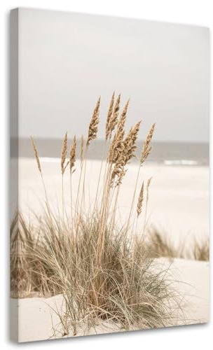 Feeby Wandbild - Wohnzimmer Modern Deko - Strand Meer Pflanzen Natur beige - 40x60 1tlg - Bilder Leinwand - Bild auf Leinwand Schlafzimmer - Leinwandbilder für die Wand - Canvas Painting - Fotokunst