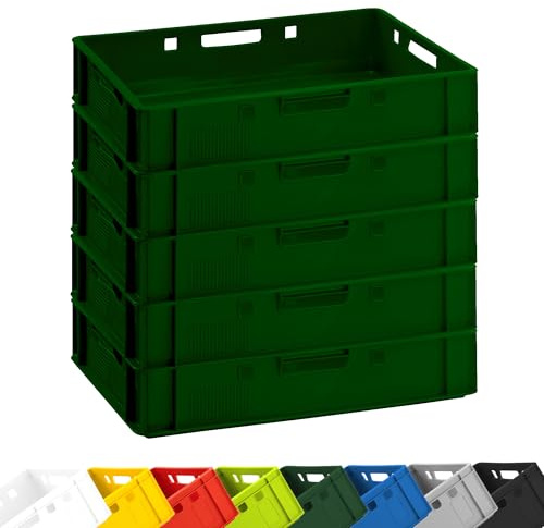 Fleischkiste E1 Eurobox Lagerkiste 60x40x12,5 cm Dunkelgrün Stapelkiste | BURI, Metzgerkiste, flach, lebensmittelecht, Made in Germany, Euronorm, Transportbox, robust, Kunststoffbehälter