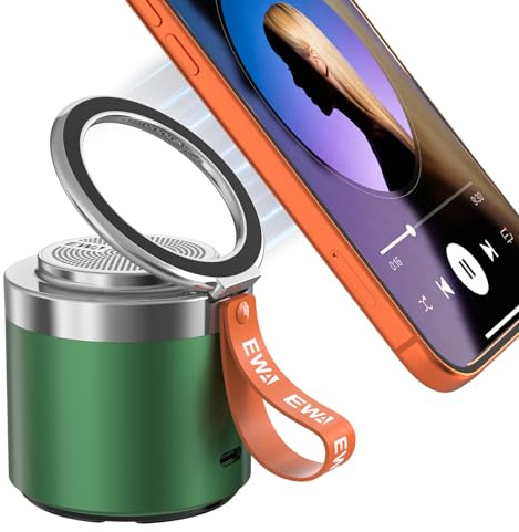 EWA Altavoz Bluetooth inalámbrico con soporte magnético seguro para teléfono, sonido envolvente HD y base antideslizante, soporte magnético manos libres para escritorio, cocina, entrenamiento en casa
