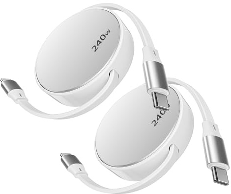 RUIZHI 240W Einziehbar USB C Ladekabel USB C auf USB C Kabel Aufrollbar Typ C Schnellladekabel USBC Datenkabel für Phone Pro Max Galaxy S25 S24 Pad Pro Air MacBook (1m, 2 Stück)