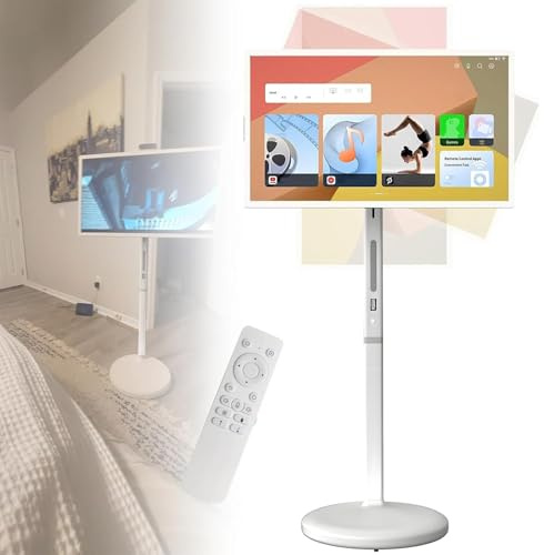 AETEREOS Portable Smart TV on Wheels with Touch Screen Monitor | 8G RAM +128G Storage| Built-in 6-8H Battery | 12MP Webcam | Android 13 OS | Full Swivel Rotation | Remote Control 32