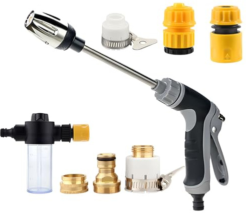 Hochdruckpistole für Gartenschlauch, Water Hochdruckreiniger, Hochdruck Power Wasserpistole für Gartenschlauch, Langer Griff Hochdruck Garten Spritzpistolen mit Zubehör für Autowäsche Garten (A)