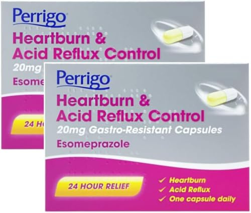 Esomeprazole 20mg Heartburn & Acid Reflux Relief – 24-Hour Acid Reducer for Indigestion & Heartburn – Fast-Acting Delayed-Release Capsules – Reduces Excess Stomach Acid (14 Capsules)