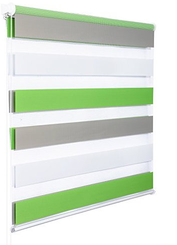 WOLTU Doppelrollo Klemmfix ohne Bohren Weiß+Grün+Grau B65 x H150 cm, Duo Rollo Zebrarollo Fensterrollo Klemmrollo Seitenzugrollo Easyfix lichtdurchlässig & verdunkelnd Rollos für Fenster und Tür