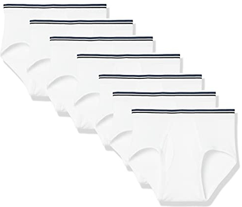 Amazon Essentials Men's Breathable Ribbed Knit Briefs with Elasticized Waistband, Pack of 7, White, Medium