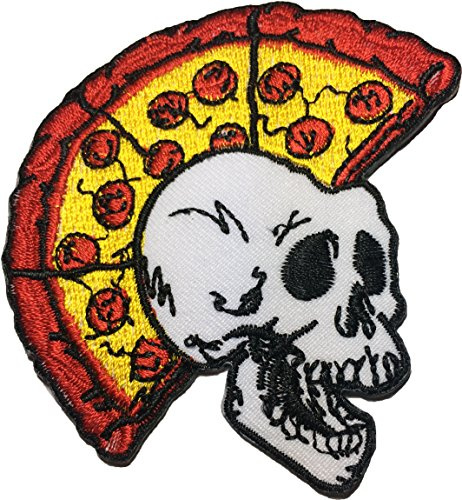 Papapatch Skelett-Totenkopf-Pizza-Punk-Aufnäher/Aufbügler für Motorrad, Chopper, Jacke, Weste, Kostüm, zum Aufnähen oder Aufbügeln
