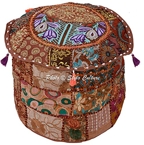 Stylo Culture Baumwolle Patchwork gestickte osmanische Hocker Pouf Abdeckung Brown Floral