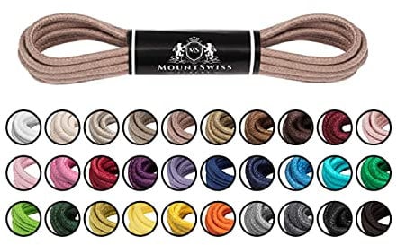 Mount Swiss Luxury Schuhbänder I Wasserabweisende und reißfeste Schnürsenkel rund ø 2-3 mm aus feiner Baumwolle/gewachst Farbe: beige.V05, Länge: 60 cm