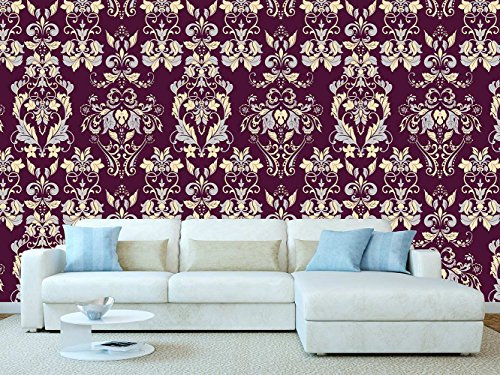 Floral Vintage Klassik Barock Damast Fototapete Vinyl Tapete und Wand | für Wände | Aufkleber | Wandbild | Fototapete Tapeten | mehrere Maße | Deko Kantinen, Salons, Zimmer... 200x150cm