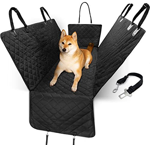 AMZPET 3-in-1 Dog Car Seat Cover - Hammock, Back Seat Cover and Boot Liner - Scratch-Proof with Seat Belt Tether