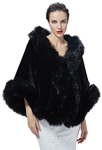 BEAUTELICATE Kunstpelz Schal Stola Bolero Damen Für Frauen Hochzeit Abend Braut Brautschal Brautstola, Schwarz, Einheitsgröße - Reines Schwarz - Gr. one_size