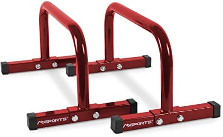 MSPORTS Low Fitness Parallettes Minibarren Professional LxBxH: 60x35x29 cm| Push-Up Bars Liegestützgriffe (Rot)
