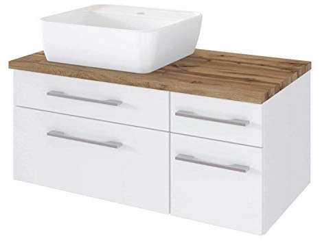 Lomadox Badezimmer Waschtisch matt weiß mit Unterschrank 90 cm inkl. Keramik Aufsatz-Waschbecken