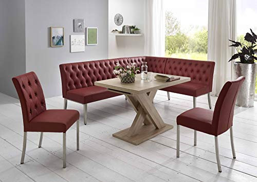 Beauty.Scouts Eckbankgruppe Ohio 4-teilig Tisch Eiche Sonoma sägerau Dekor 120-158,5x80x75cm 2xStühle Eckbank 200x140x83cm VAR. aufbaubar Lederimitat