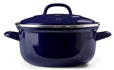 BK Indigo Cocotte Ronde Allemande Emaillée Héritage Néerlandaise avec Couvercle avec Revêtement Antiadhésif en Céramique Sans PFAS,20 cm/2.5 Litre,Induction,Va au lave-vaisselle et au four,Bleu Cobalt