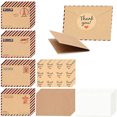 128 st¨¹cke Mini Kraftpapier Umschl?ge, Vintage Niedlichen Geschenkkarten Papier mit Aufklebern, Hochzeit Geburtstagsparty Einladung Postkarten, Gru? Notizen (40 umschlag + 40 karte + 48 aufkleber)