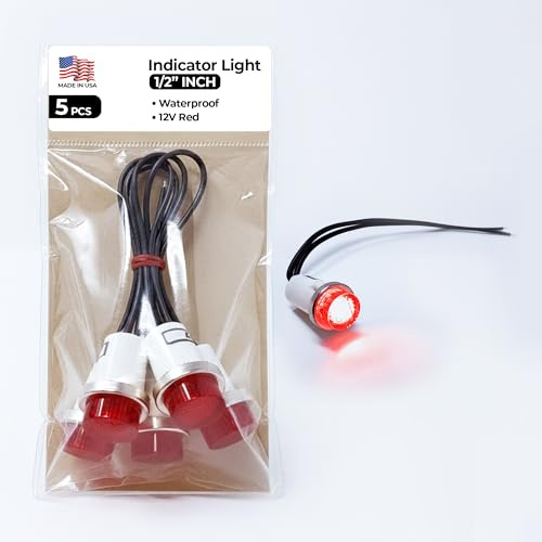 Sherco-Auto Universal 12V Red Incandescent Indicator Light - Mounting Diam. 1/2” - 5 Pack