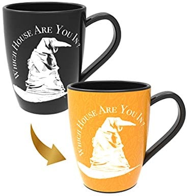 Harry Potter Sorting Hat Mug - Hufflepuff | Heat Age 14+ Reveals The Hidden Hogwarts House | Thermal Pattern Change, Black