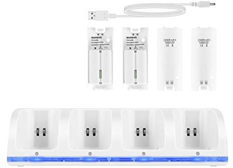 SOONHUA Estación de Carga Wii 4 en 1 - Base de Carga del Controlador Con 4 Baterías Recargables E Indicadores Led para Control Remoto - Blanco