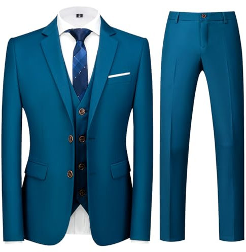 Allthemen Costume Homme Mariage 3 Pièces Slim Fit Smoking Costume Couleur Unie Deux Boutons Formel Veste Gilet et Pantalon Bleu Foncé XL
