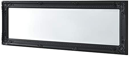 [en.casa] Wandspiegel Livorno Ganzkörperspiegel 118 x 29 cm Barockspiegel groß rechteckig Rahmen aus Eukalyptusholz Schlafzimmer Flur Schwarz