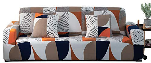 ARNTY Sofabezüge, Moderne Elastischer Sofabezug Stretch 1/2/3/4 Sitzer Couchbezug Antirutsch Blumendruck Sofahusse für Couch Möbelschutz(Bunt-Geometrisches Muster, 3 Sitzer Sofabezüge:181-230cm)
