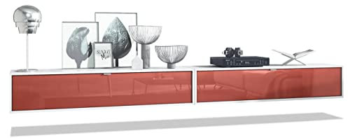 Vladon Ensemble de 2 Set Meuble TV Lana 140, lowboards de 140 x 29 x 37 cm chacun avec Beaucoup d'espace de Rangement, Caisson en Blanc Mat, façades en Bordeaux Haute Brillance