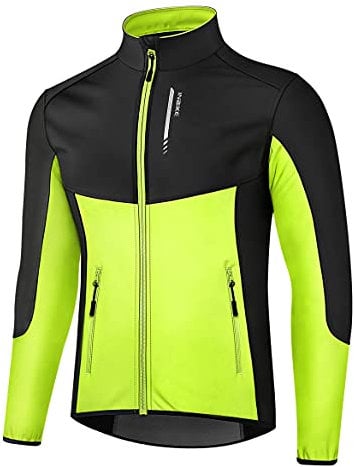INBIKE Fahrradjacke Laufjacke sportliche softshelljacke warm winddicht wasserdicht MTB Laufen Joggen Bergsteigen Herren Stehkragen mit 2 Taschen Grün&Grau(Grün,S)