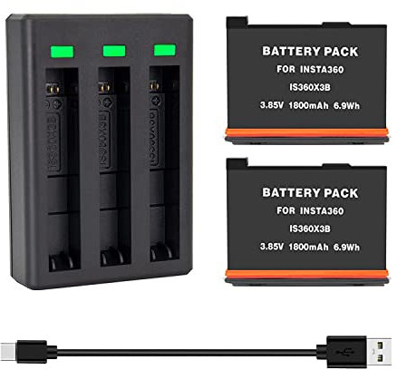 STAIGO Action-Kamera-Akku (2er Pack) für Insta 360 X3 mit 3-Kanal USB-Schnellladegerät[3.85V 1800mAh]