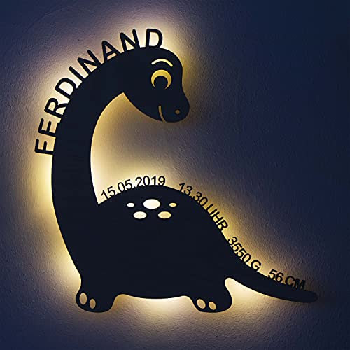 LAUBLUST Schlummerlicht Baby - Dino - Personalisiertes Geschenk Geburt & Taufe - LED Hintergrund-Beleuchtung | Natur