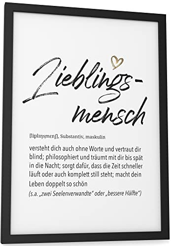 Papierschmiede® Herz Definition: Lieblingsmensch, DIN A4 (ca. 21x30 cm), Poster für Wohnzimmer, Schlafzimmer, Wandbild Wanddeko Geschenk Geburtstag Freundschaft - ohne Rahmen
