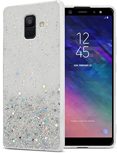 Cadorabo Hülle kompatibel mit Samsung Galaxy A6 2018 Rundumschutz TPU Silikon Case Mädchen Glitzer Strass Design Slim Kratzfest Weiche Gummi Bling Schutzhülle für Samsung Galaxy A6 2018 in Transparent