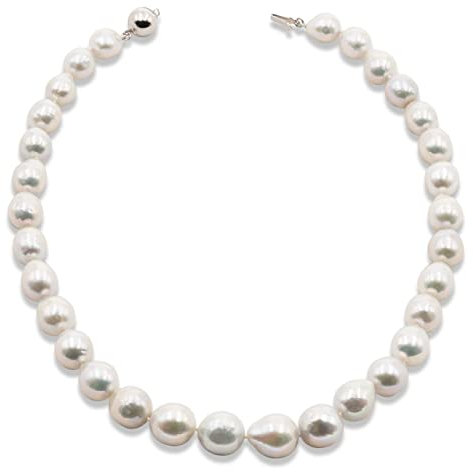 Secret & You Damen Perlenkette Süßwasser Zuchtperlen - Groß Barockperlen 10-14 mm - Sehr intensiver Glanz 925 Sterling Silber - 42 cm lang