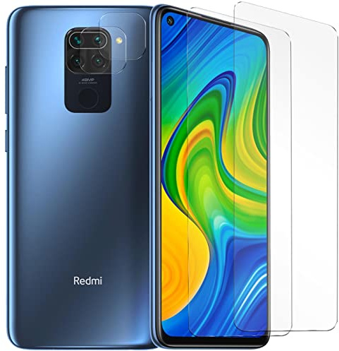 Verco para Xiaomi Redmi Note 9 set de cristal templado 4 en 1, protección frontal y de cámara, vidrio 9H con protector de cámara, compatible con Xiaomi Redmi Note 9 (6,53 Pulgadas)