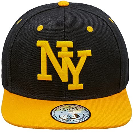 JOHNNY CHICOS NY New York süße Unisex Schwester Bruder Kindercap Smile Tiger Adler Prince Kinder Cap Snapback und Mütze ca. 49-58cm Kopfumfang (One Size, NY Kids Black Yellow)