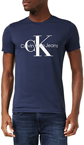 Calvin Klein Men Short-Sleeve T-Shirt Core Monologo Slim Fit, Blue (Night Sky), M