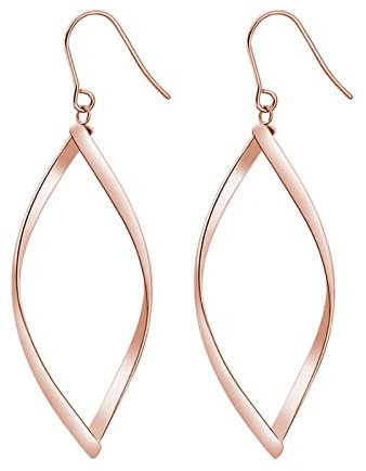 Lieson Boucle D'Oreille Titane Femme, Boucles D'Oreille Pendante Boucle D'Oreilles en Or Rose Feuilles Creuses