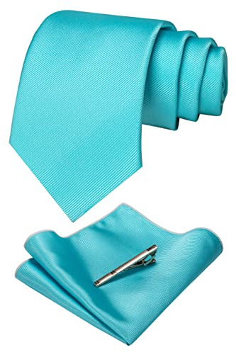 JEMYGINS Seide Krawatte Krawatten und Einstecktuch mit krawattenklammer Set für Herren Seidenkrawatten Hochzeit Schlips,Aged Copper-Blau