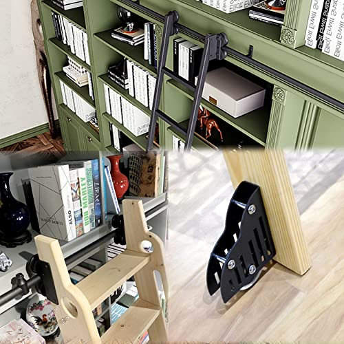 ZXFDM Sliding Ladder Library Slide Rail Kit (No Ladder), Heavy Duty Robust Sliding Barn Door Hardware Kit Garage Closet Carbon Steel Track System with Floor Rollers (Size : 6.6ft/200cm Track Kit)