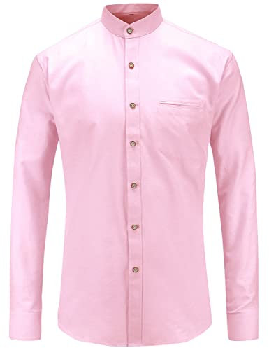 JEETOO Homme Chemise à Col Officier Manches Longues de Couleur Unie Oxford (Rose-Poche à insérer, XX-Large)