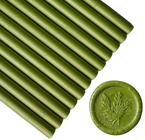 12 Pieces Glue Gun Sealing Wax Sticks for Seal Stamp, PORXFLY Seal Wax Sticks Great for Cards Envelopes, Gift Wrapping,Wedding Invitations (Matcha Green)