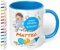 Geschenk zur Einschulung für Mädchen und Jungen: personalisierte Tasse Erster Schultag mit Name und Datum (Astronaut, Cambridge-Blau)